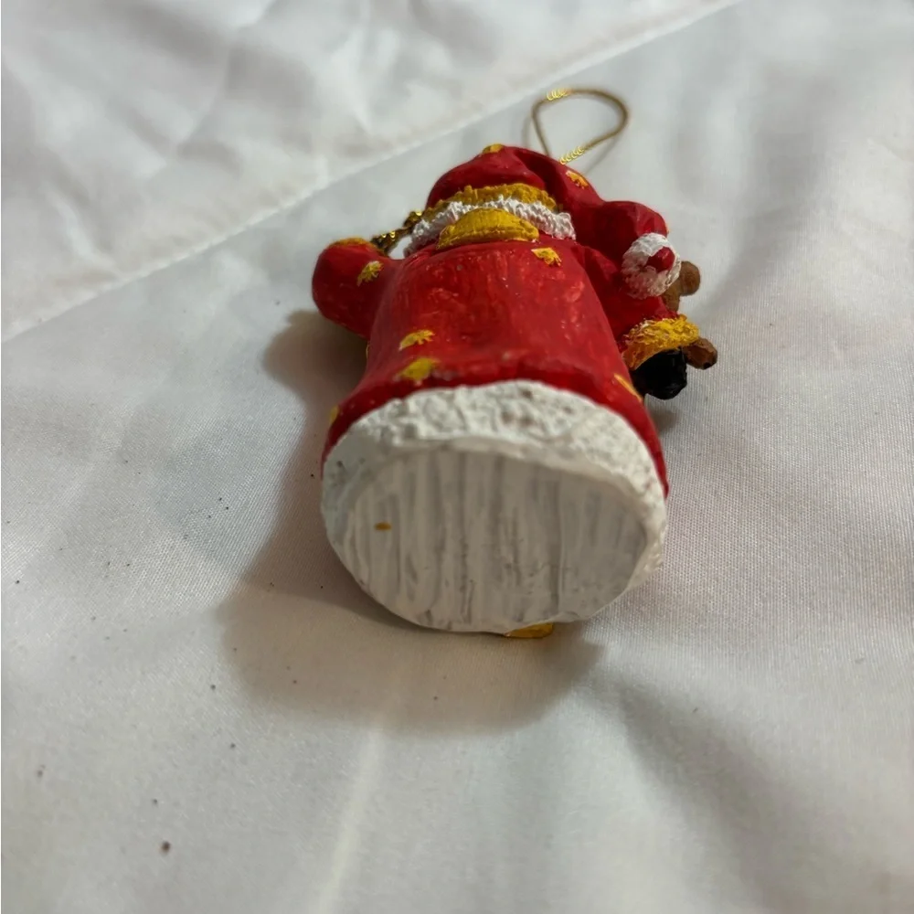 Santa Claus Chritsmas Ornament with Teddy Bear and Bird- approximately 3” tall